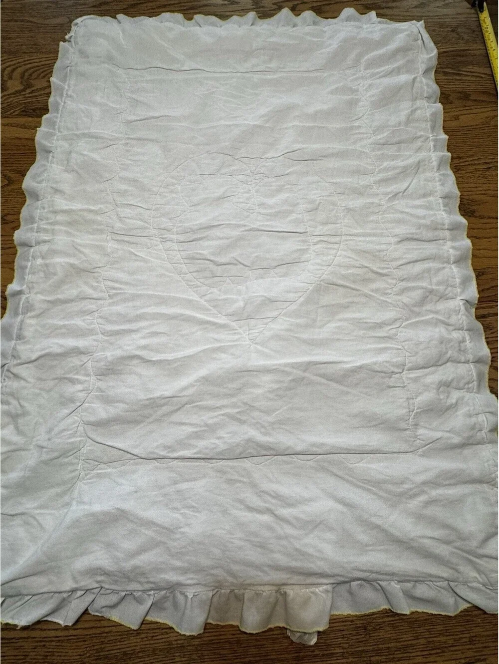 Vintage Junior Custom Quilting Mfg. Crib Quilt Teddy Bears Ruffled Quilted
